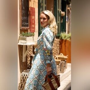 Boden Clara Linen Blend Shirt Dress| Citrus Vine Tile